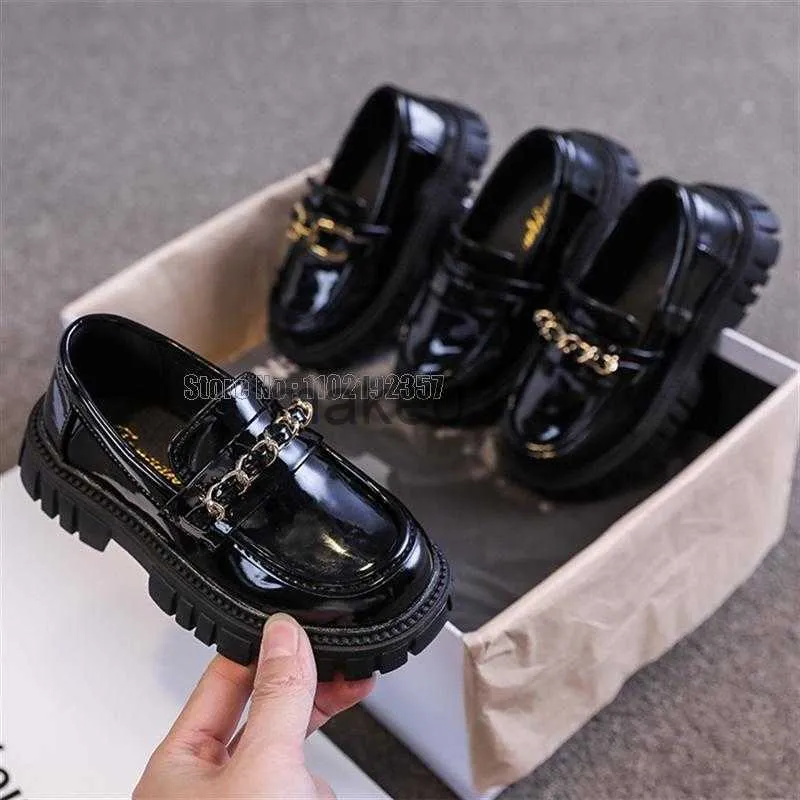 Sneakers Princess Spring Black Loafers Baby Boys School Metal Kids Fashion Casual Pu Glossy Children Cute Shoes J230818