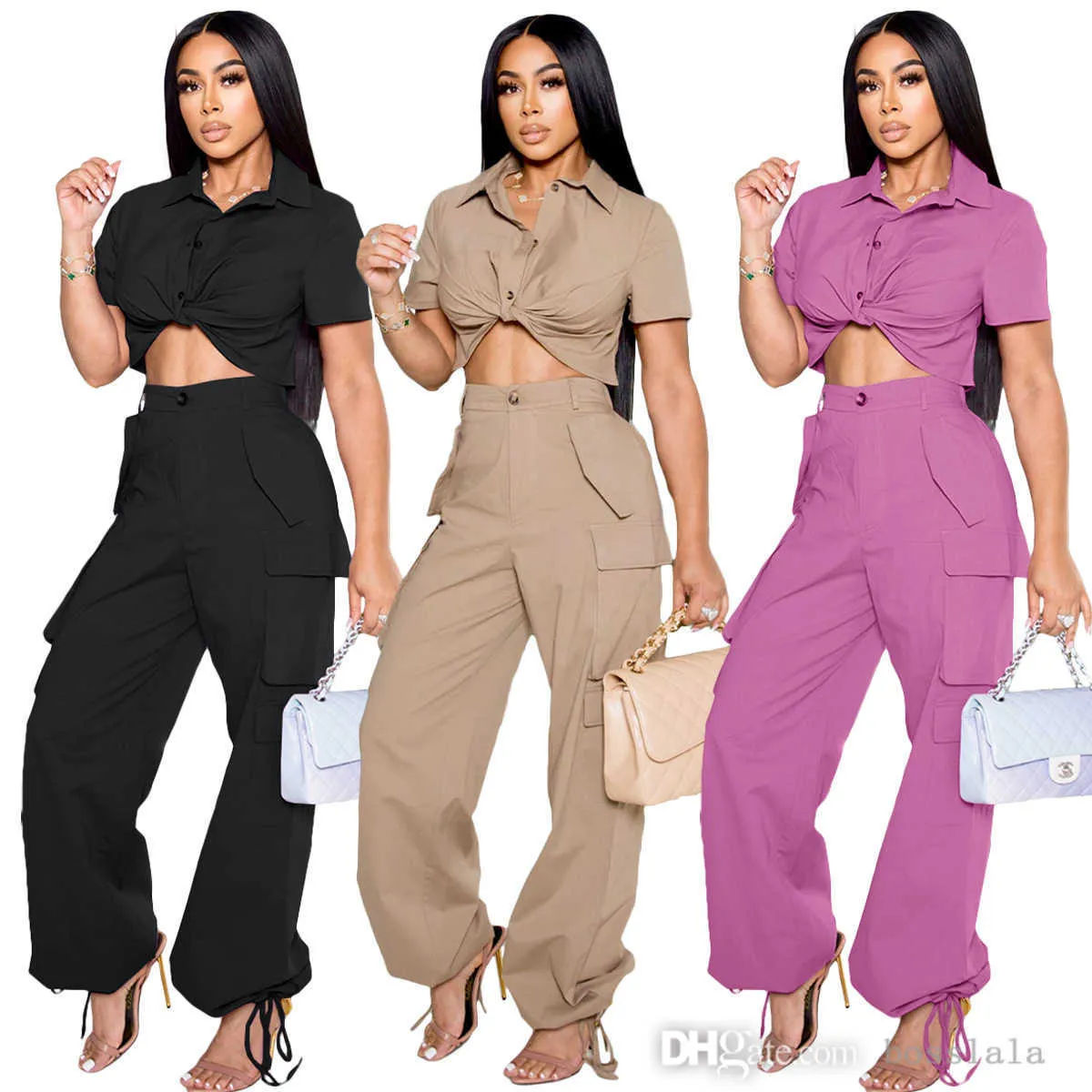 Designer Womens Pant Suit Autumn New Product Kort ärmskjorta Work Bag Pants Casual Two Piece Set