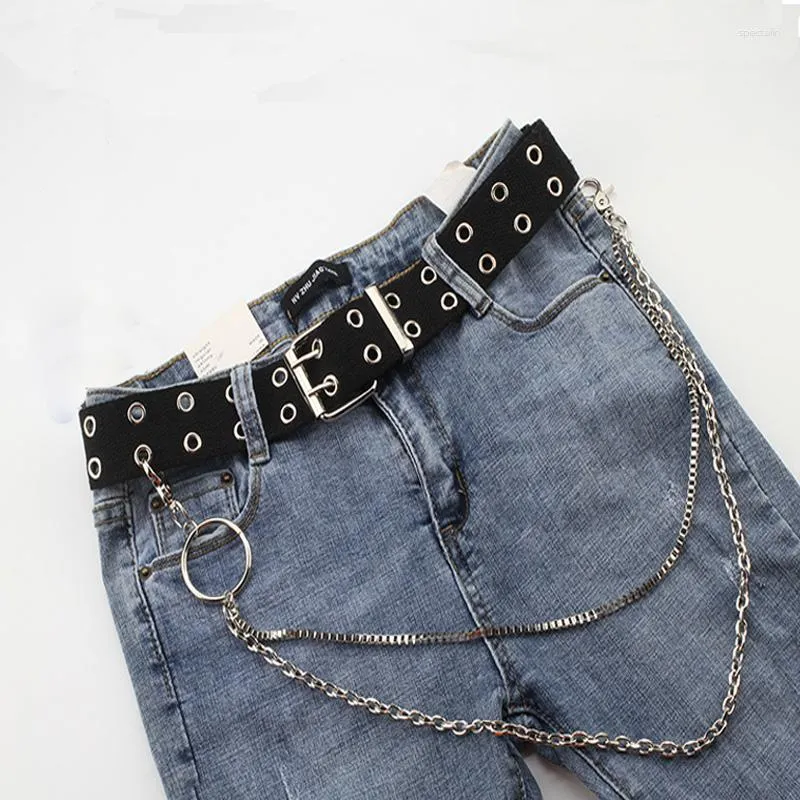 Kemerler 2023 Kadın Moda Çift Delikli Punk Tuval Kemeri Uzatma Şık Bayanlar Dekoratif Dokunma Bel Belbelt Unisex Wild Jeans