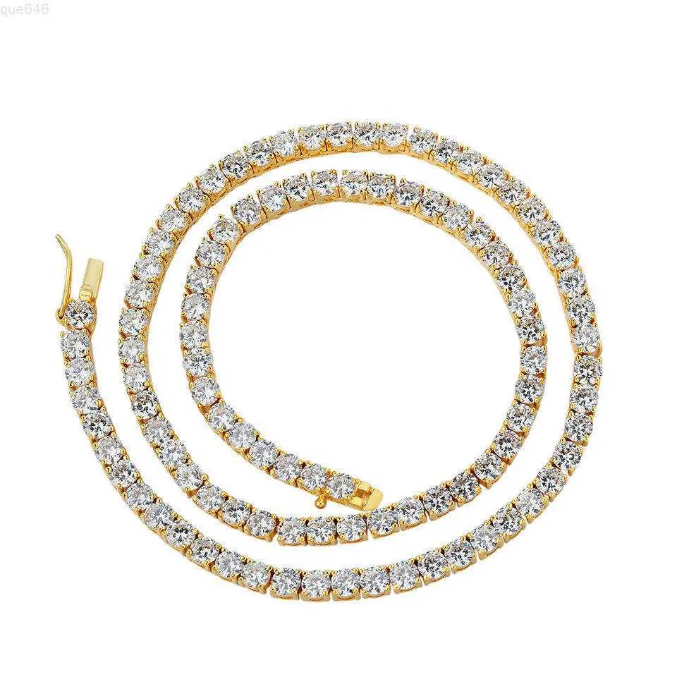 New Arrivals Hip Hop Jewelry Men Custom Moissanite Vvs Diamond Cz 4mm 925 Gold Plated Tennis Chain Necklace