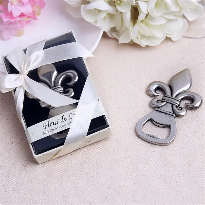 50pcs fleur de lis pewter-końcowy otwieracz butelki ślub Favours ślubne rocznica pamiątka pamiątka