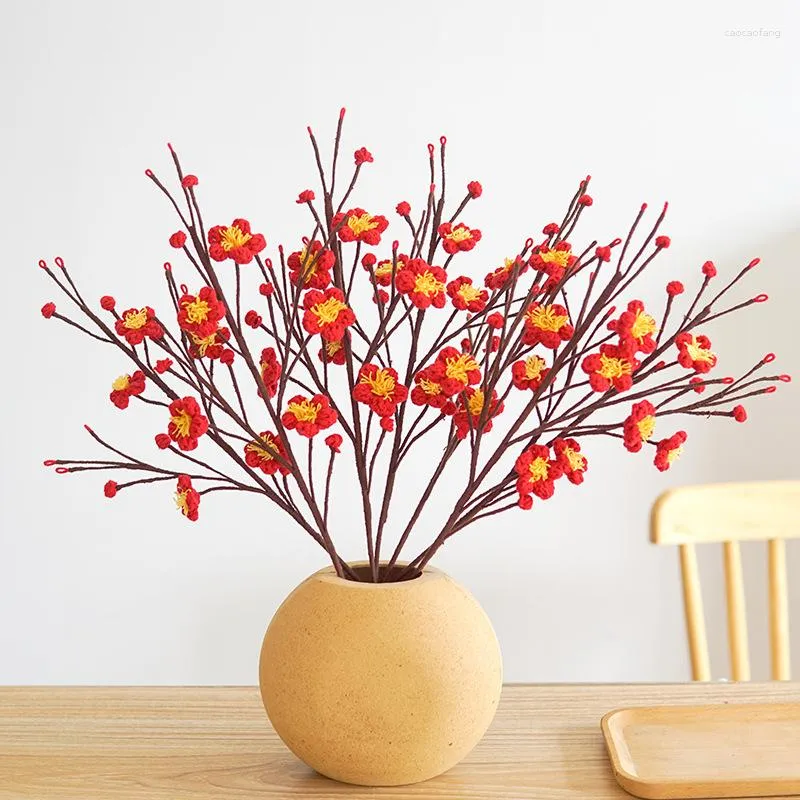 Decorative Flowers 1Pc Crocheted Plum Blossoms Artificial Plant Fake Flores Tree Branches Wedding Party Home Room Decoration