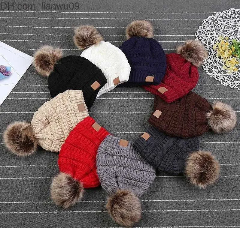 Beanie/Skull Caps Kids Adults Thick Warm Winter Hat For Women Soft Stretch Cable Knitted Pom Poms Beanies Hats Women Skullies Beanies Girl SkiCap Z230819