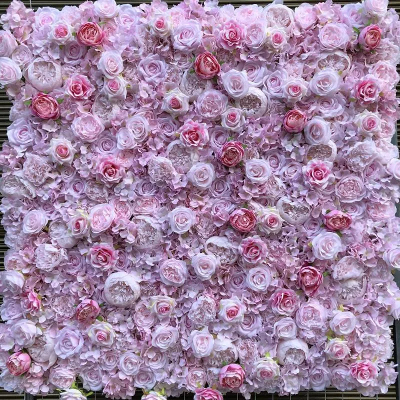 Decoratieve bloemen 3d kunstmatige bloemwandpanelen achtergrond bruiloft met roze rozen en grote piolie vakantiefeest decoraties agy665