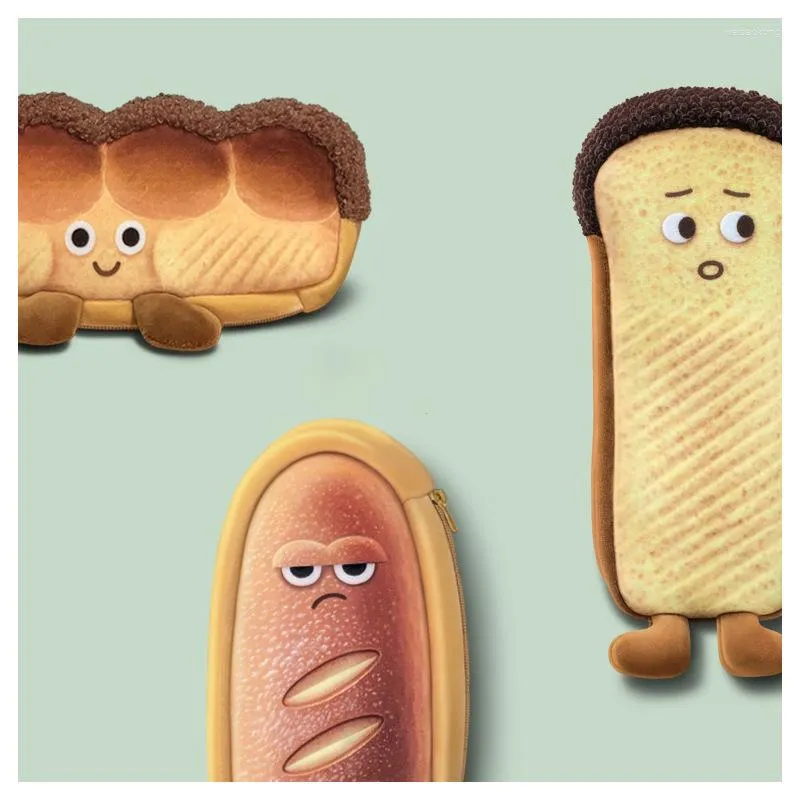 Kawaii Mood Bread Pencil Box Cute Cartoon Toast Zabawny Creative Student Piregie Prezent