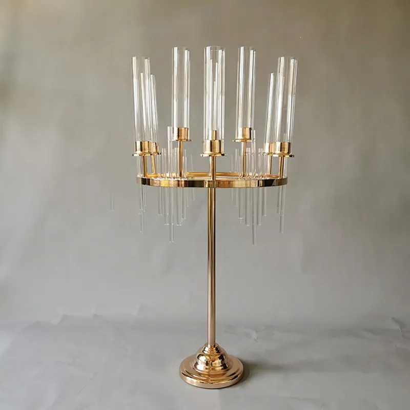 9 Heads Luxury Wedding Decoration Metal Candlestick Candelabra Candle Holder Engagement Party Table Centerpieces Flower Vases Aisle Pillar Column Road Lead