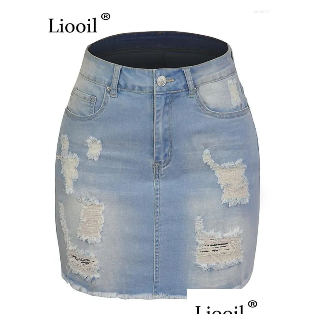 skirts cotton distressed ripped sexy denim mini women 2023 summer streetwear white high waisted hole skinny short jean