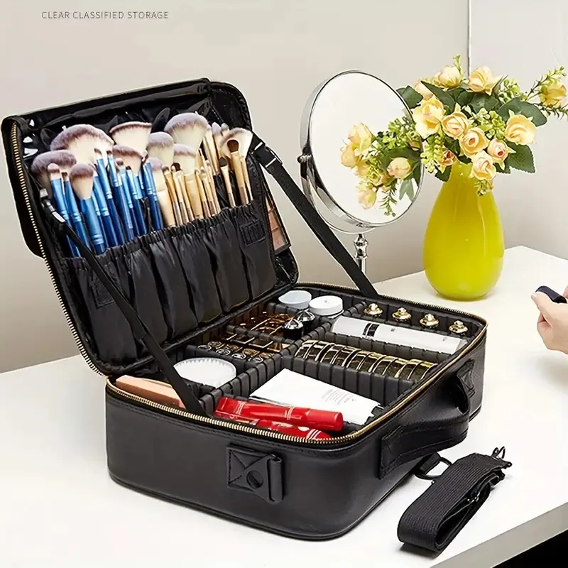 1PC Professional Makeup Train Case - Bärbar arrangör för kosmetika, borstar och toalettartiklar - Perfekt för resor och förvaring