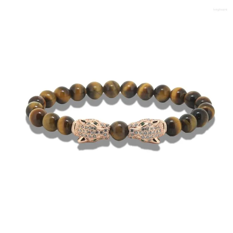 Braccialetti Charm Fashion Tiger Eye Leopard Stone Bracciale Elastico Catena a corda per perle degli uomini Gioielli