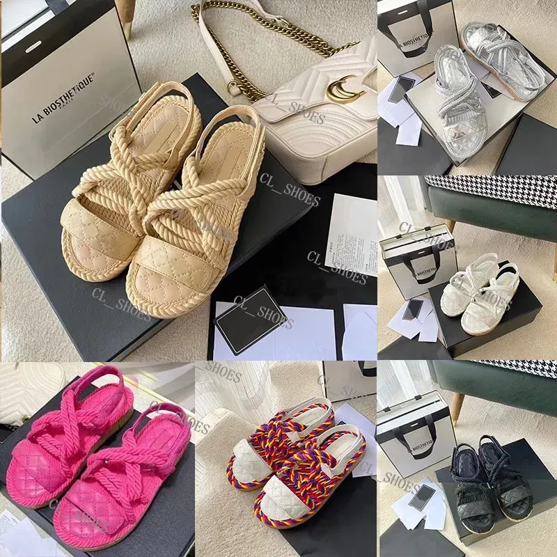 Designer Sandals Blad Sandal Women Shoes Platform Slippers Hemp Rope Woven Metal Chain Slides Elegant Simple Material Slipper