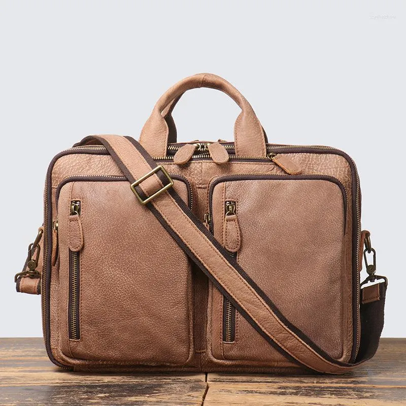 Evrak çantaları erkek çanta inek derisi sırt çantası seyahat buzlu deri bir omuz crossbody bilgisayar çantası