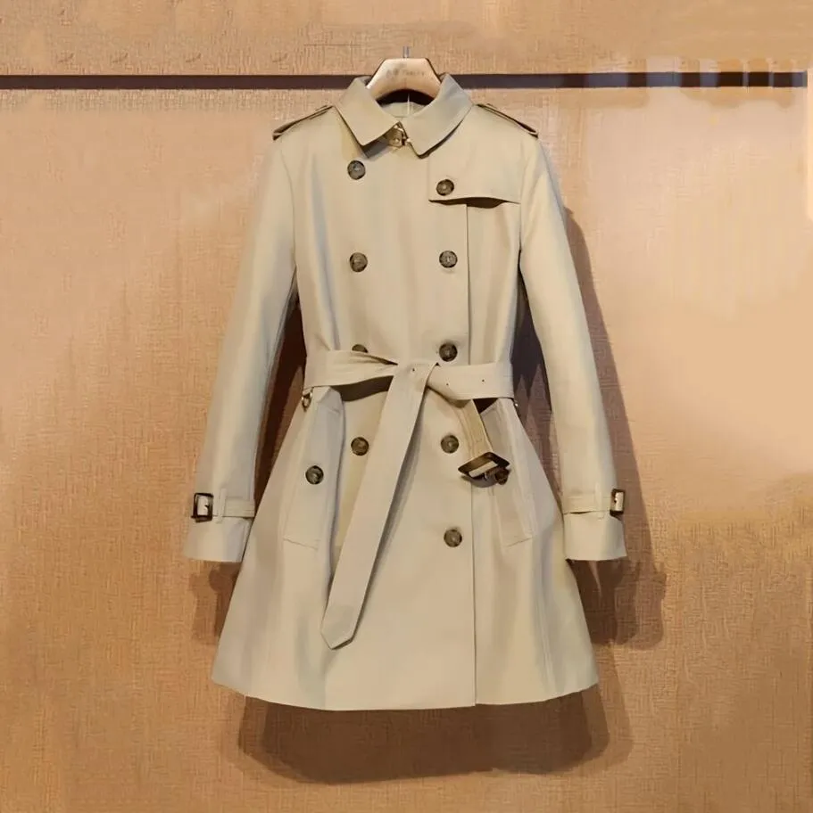 Burbrerys Trench da donna Moda Designer originale Marchi Giacca a vento di media lunghezza Beige Doppio petto Alta qualità Pla245A