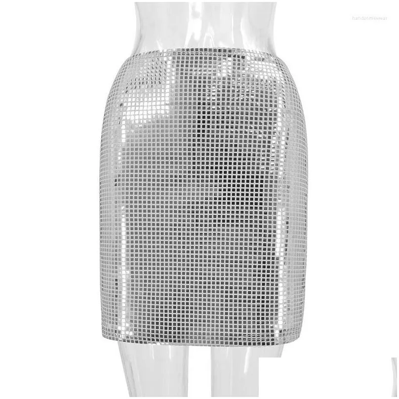 rhinestone mini skirts for women clothes sexy split see through hollow out shiny crystal diamonds solid skirts