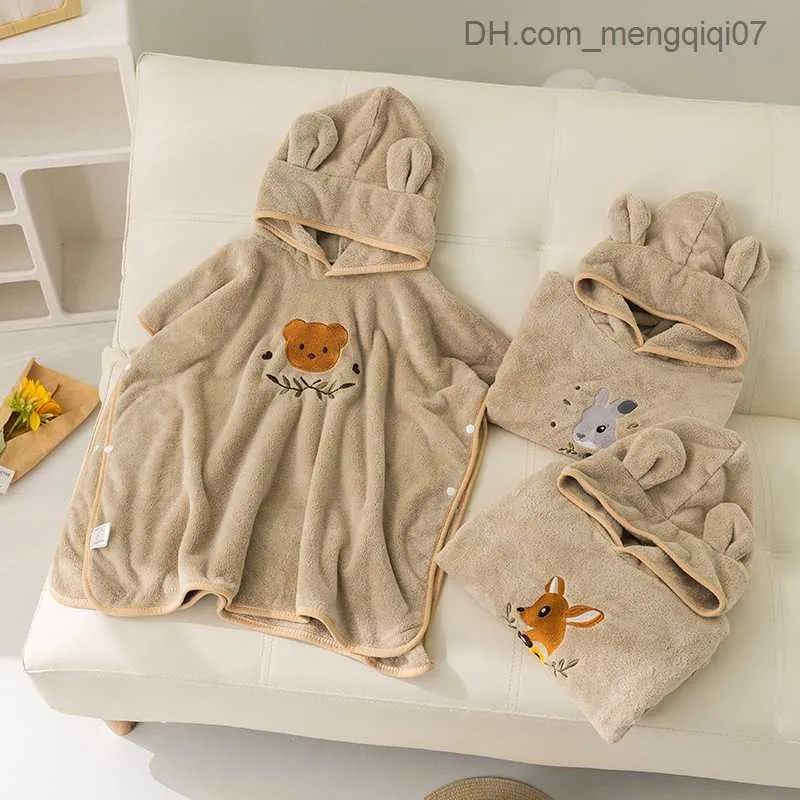 Towels Robes Cartoon baby bath towel coral velvet cotton hooded beach towel newborn corner towel soft raincoat children's bathroom towel baby supplies Z230819