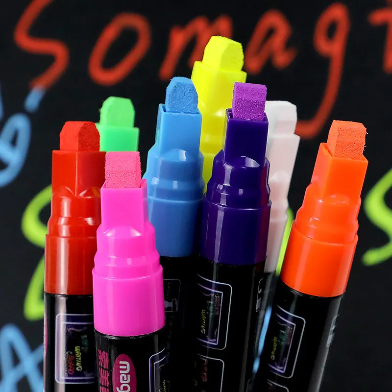 8 Colours Highlighter Pen Liquid Chalk Fluorescent Neon Marker LED Glass  board Art Marker Pens School Office Supplies