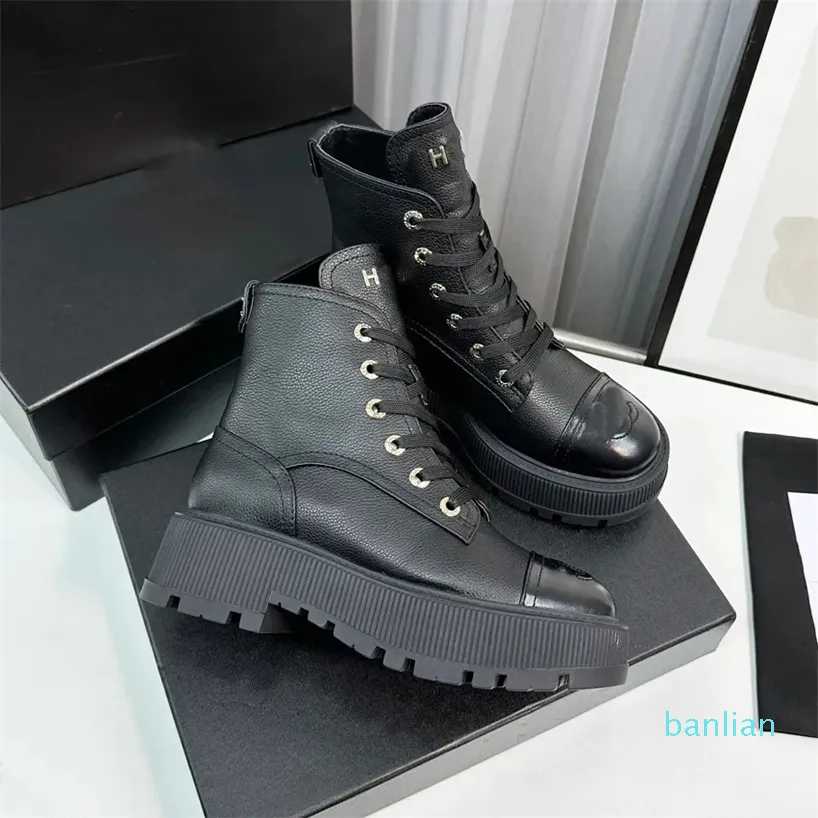 Designer Boots Women Ankle Booties Winter Leather Boot Platform Letter