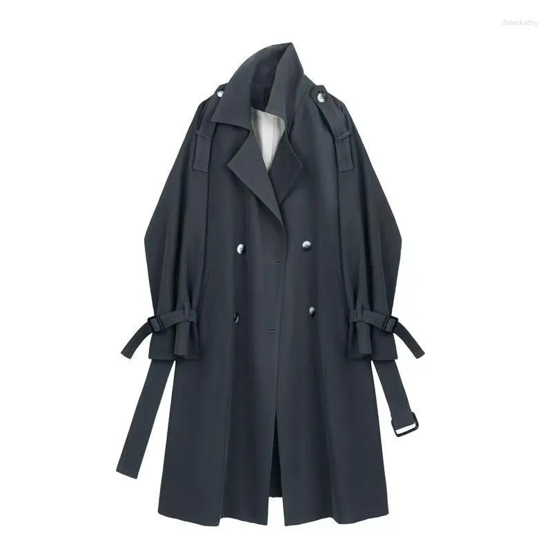 Damengrabenmäntel Herbst Frauen Langer Mantel Luxus lässig elegant modische grau blaue koreanische losen gürtel äußere tätig dünne windbreaker femlae