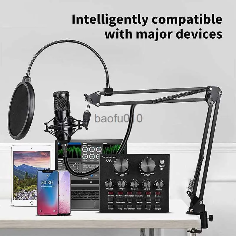 BM-800 Ensemble d'équipement de podcast, kit studio d'enregistrement avec  changeur de voix, carte son en direct – Interface audio pour ordinateur
