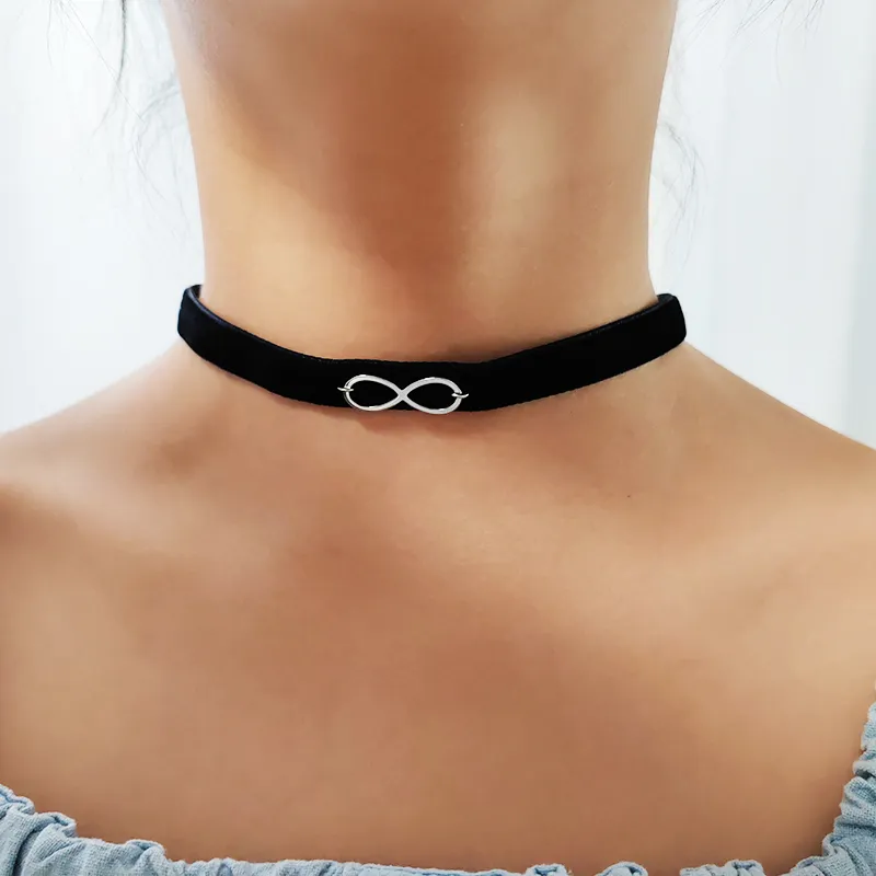 10 st/mycket enkel oändlighet hänge rostfritt stål choker krage halsband kvinnor svart korea sammet rep kvinnlig collier bijoux