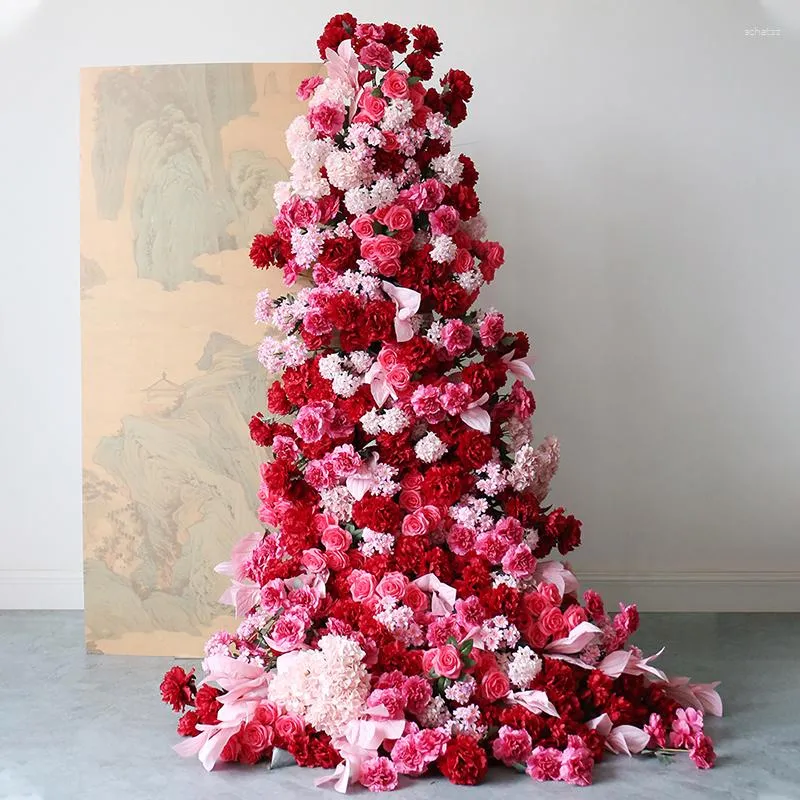 Dekorative Blumen 2,5 m künstliche Blumenwand rosa rote Rosenhordera Outdoor Hochzeit Kulisse Dekor Boden Florale Reihenfolge Po Requisiten