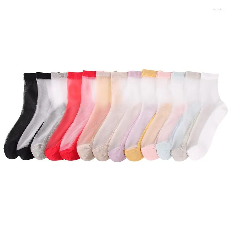 Women Socks 10pairs/Summer Solid Color Basic Crystal Stockings Multi-color Selection Simple Glass Women's