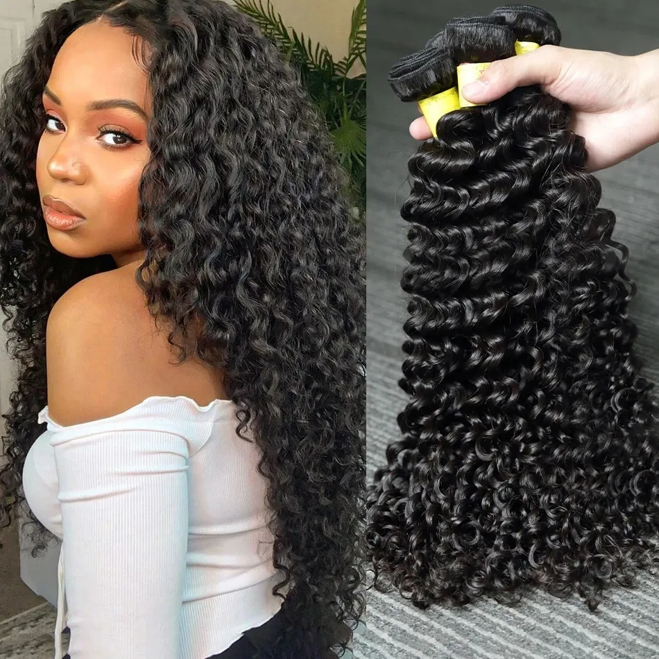 Long Deep Wave Human Hair Bundles Brazilian Curly Weave, Natural Black  Remy Hair Extensions, 26-28 Inch, Loose Wave, Premium Quality