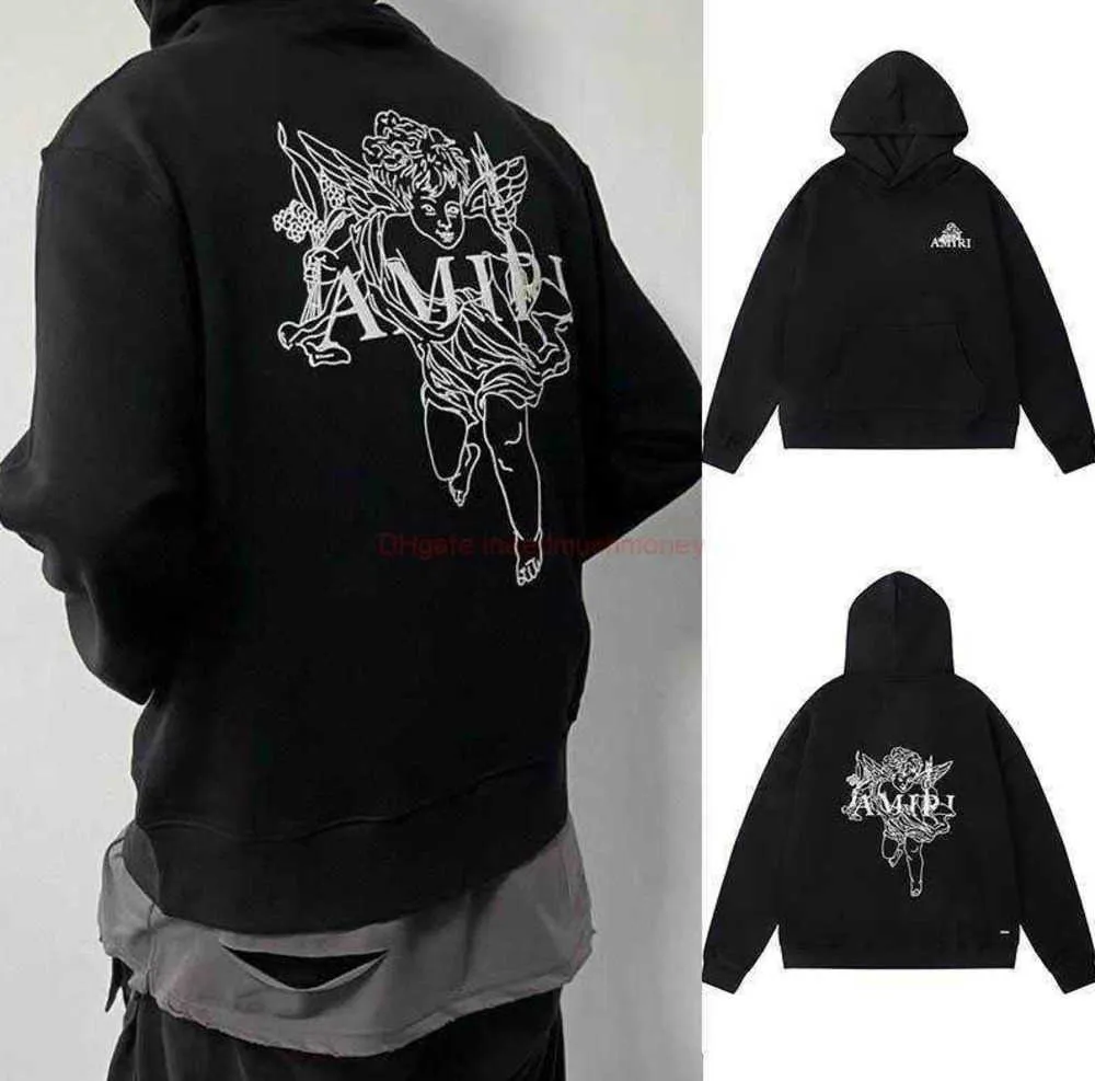 Designer Clothing Mens Sweatshirts Amires Am Hoodies High Street Angel Cupid Steel Fork Fork Print Lane Crawford Hoodie Mens Fashion Streetwear Lux