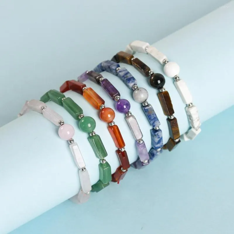 Braccialetti di collegamento Reiki Natural Stone Crystal Bracciale quadrata Quarzo Agate di perline Verde Aventurine Ametista Gioielli curativi per donne per donne