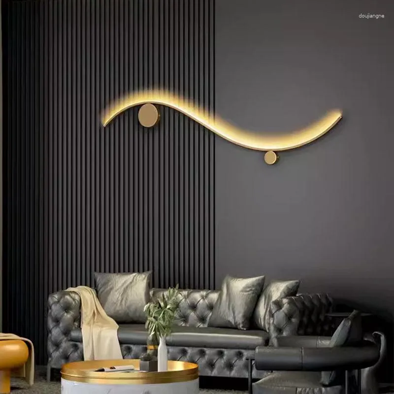 Vägglampa modern led koppar svart gnugga guld långa linje sconces för vardagsrum sovrum trappa inomhus belysning dekor