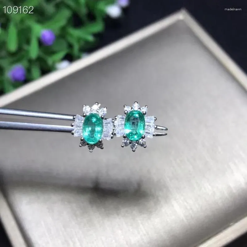 Boucles d'oreilles étalon exquise élégante verte émeraude gemmone oreille femme argenté bijoux réel gemme de fête d'anniversaire naturel cadeau de banquet