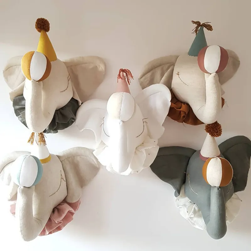 Peluche roba da parete per bambini decorazione per la stanza della stanza 3d teste di animali da elefante cignore cigno a muro decorazioni per bambini in camera