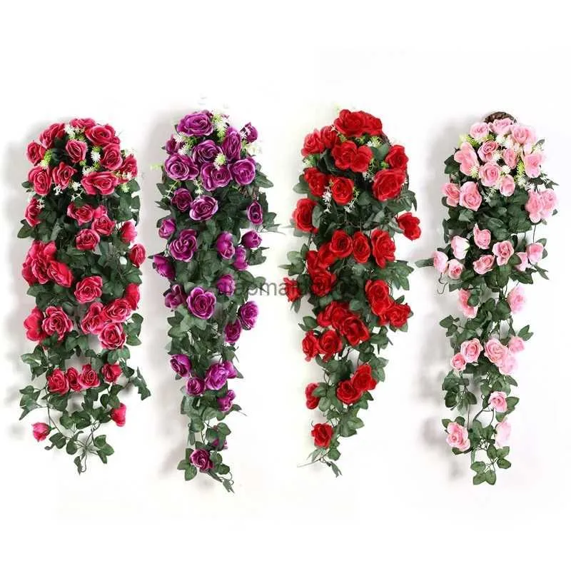 Fiori decorativi ghirlande fiore artificiale rattan pianta finta decorazione di vite muro appeso rose accessori per matrimoni per la casa ghirlanda fiore finto hkd230818