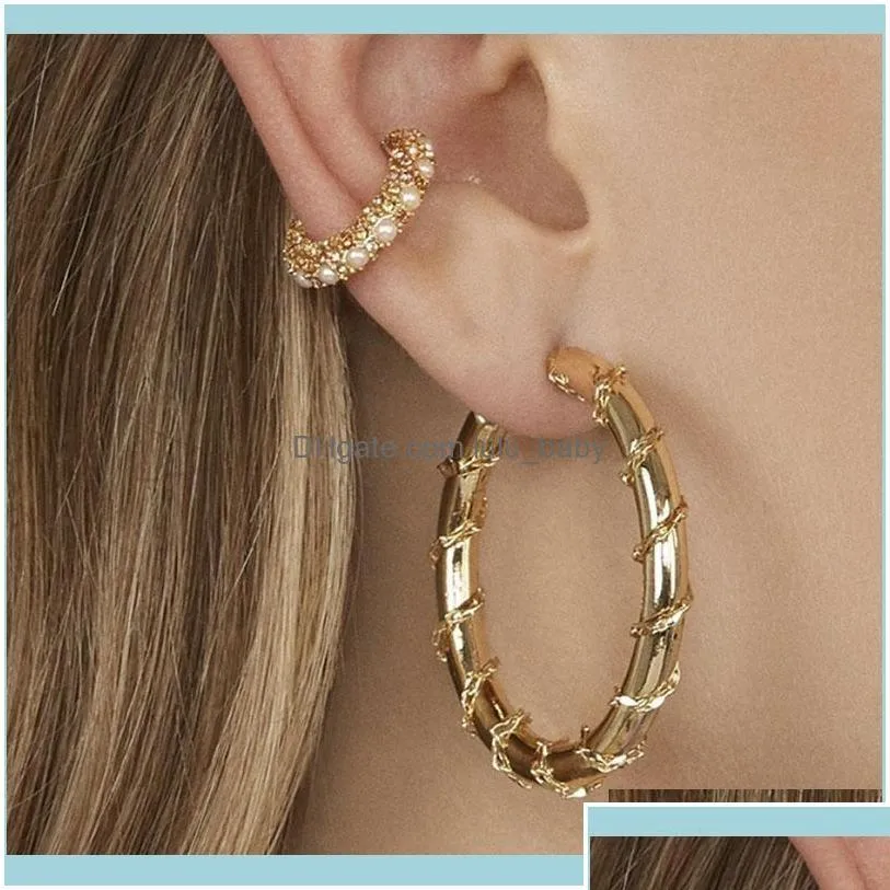 Hoop Huggie Jewelryfashion Pearl Ear Cuff Små örhängen för kvinnor Trendiga punkguld Runda kristallsmycken ingen piercing hie droppe Deliv Dh0il