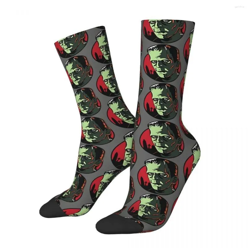 Heren sokken grappig gelukkige sok voor mannen boris karloff frankenstein's vintage horrorfilms ademende patroon geprinte bemanning casual cadeau
