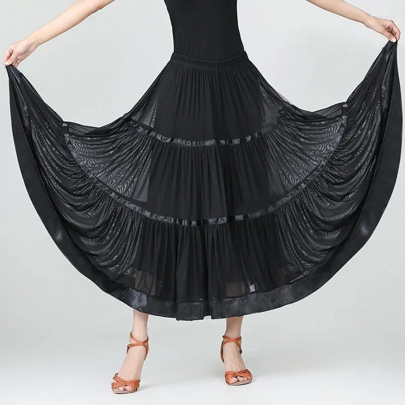Scene Wear Style Modern Dance Kirt Women Ballroom Competition kjolar Sexig svart stor swing flamenco prestanda