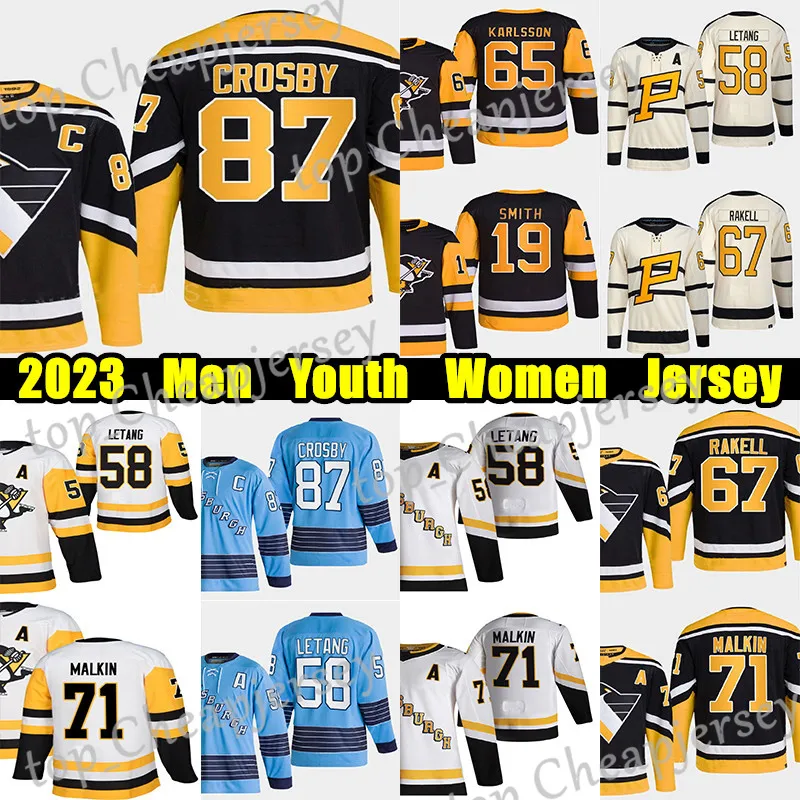 #87 Sidney Crosby 리버스 레트로 하키 저지 #65 Erik Karlsson #58 Kris Letang Reilly Smith Evgeni Malkin Jeff Carter Bryan Rustan Jarry Rickard Rakard Rakell Jerseys