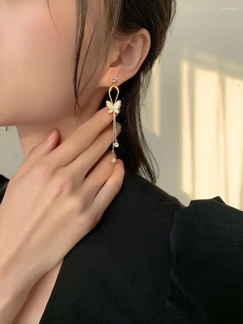 2023 New Trendy Korean Style Crystal Flower Long Tassel Earrings For Women  | SHEIN