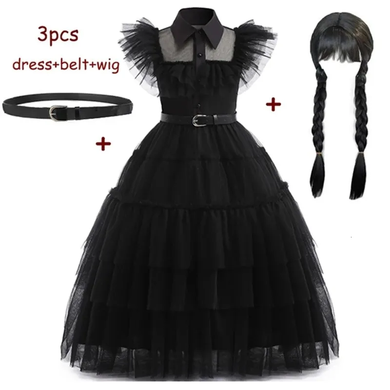 Cosplay woensdag addams kostuum meisjes voor kinderen addam vestidos mesh feestjurken carnaval kostuum wowan Halloween kostuum 230818