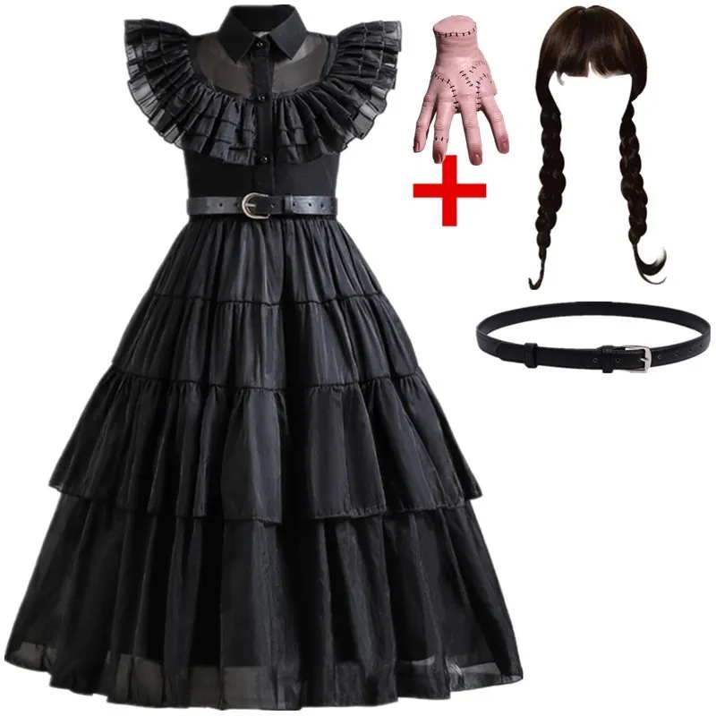 Cosplay Mercredi Fille Costume pour Carnaval Halloween Noir Événements Cosplay Robe Enfants Soirée Vêtements De Mode Gothique Robe 4-10T 230818