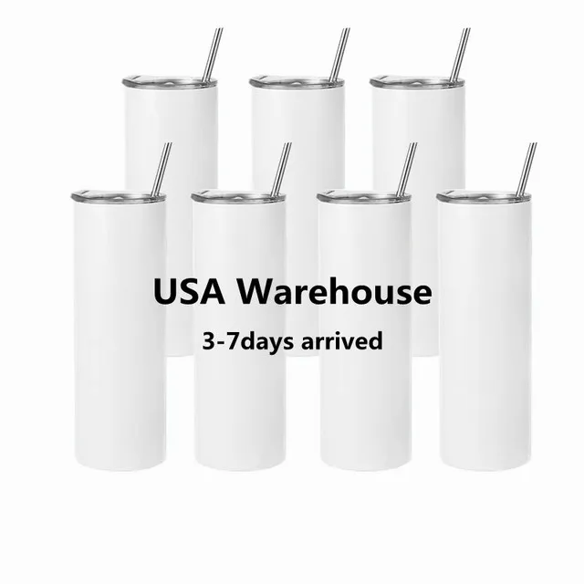 USA CAN Warehouse 20 oz Stainless Steel Heat Transfer Printing Tumbler Vacuum Insulated Skinny Straight Sublimation Tumblers