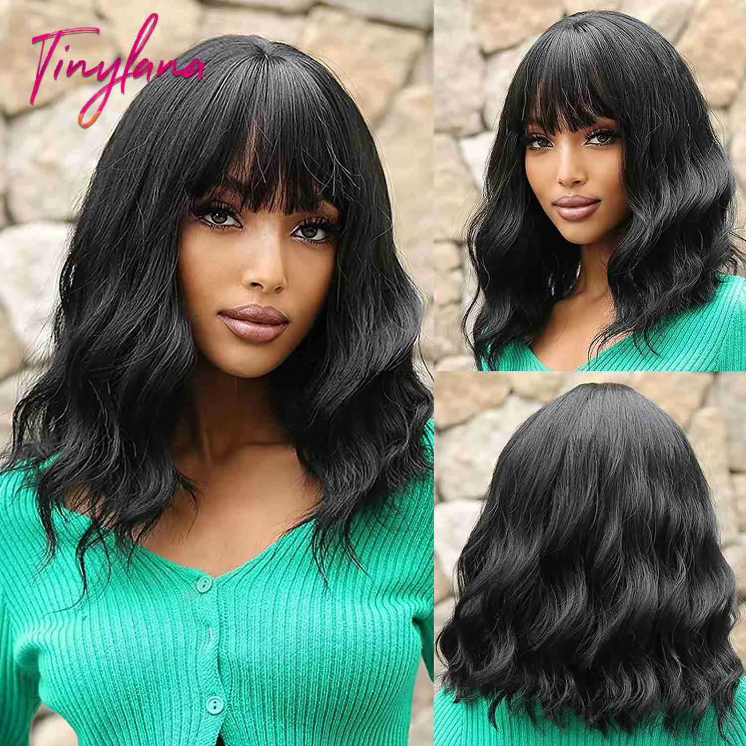 Synthetic Wigs Black Short Curly Synthetic Bob Hair Wigs with Bangs for White Women Afro Cosplay Party Natural Wave Shoulder Wig Heat Resistant HKD230818