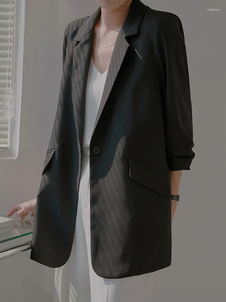 Frauenanzüge Mode Blazer Kerbe Kragen Single Button drei Viertelhülsen Chiffon White Anzug Jacken Herbst 2023 17A9098