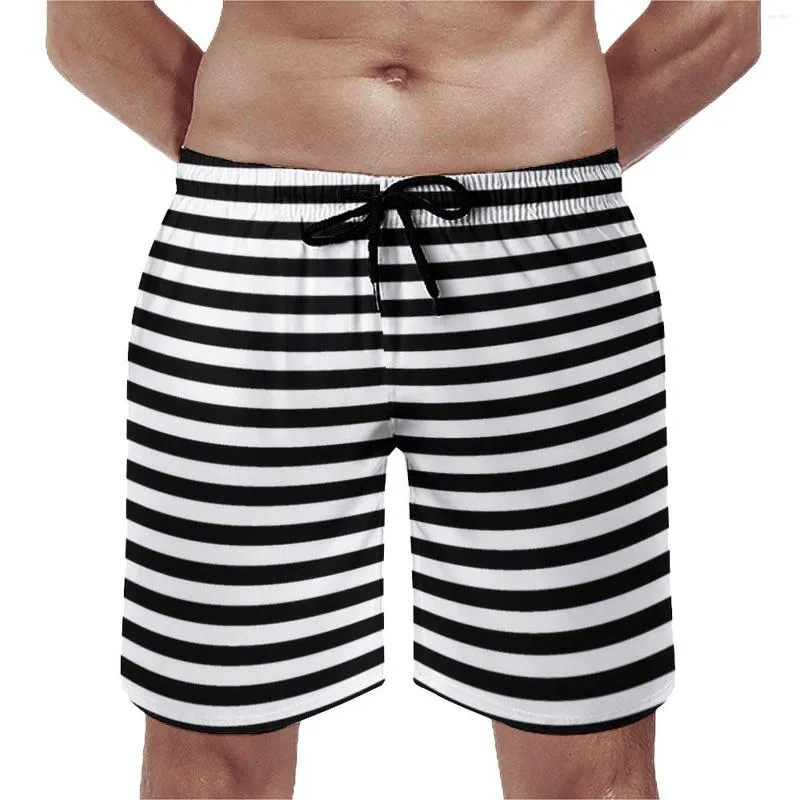 Men's Shorts Classic Striped Vintage Board Horizontal Black Stripes Short Pants Print Running Surf Fast Dry Swim Trunks