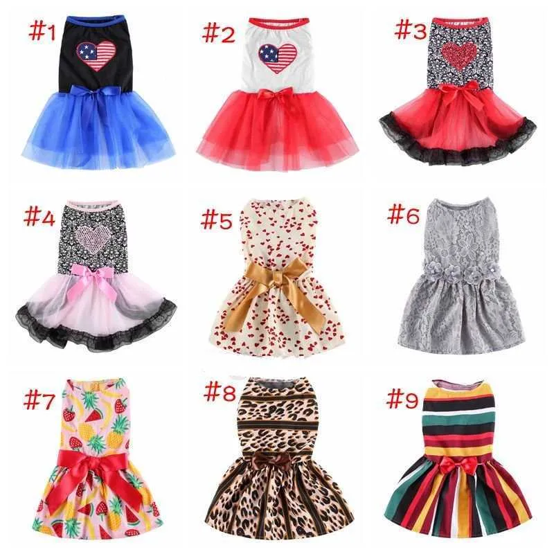 Fashion Sublimation Printed Dogs Dress with Bow Dog Apparel Dog Clothes Cute Sweet Puppy Princess Dresses Soft Comfortable Pets Skirt Pet Supplies Wholesale A273
