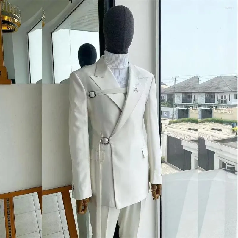 Men's Suits Elegant Terno For Men White Wedding Groom Double Breasted Peaked Lapel Formal Occasion Costume Two Piece Jacket Pants