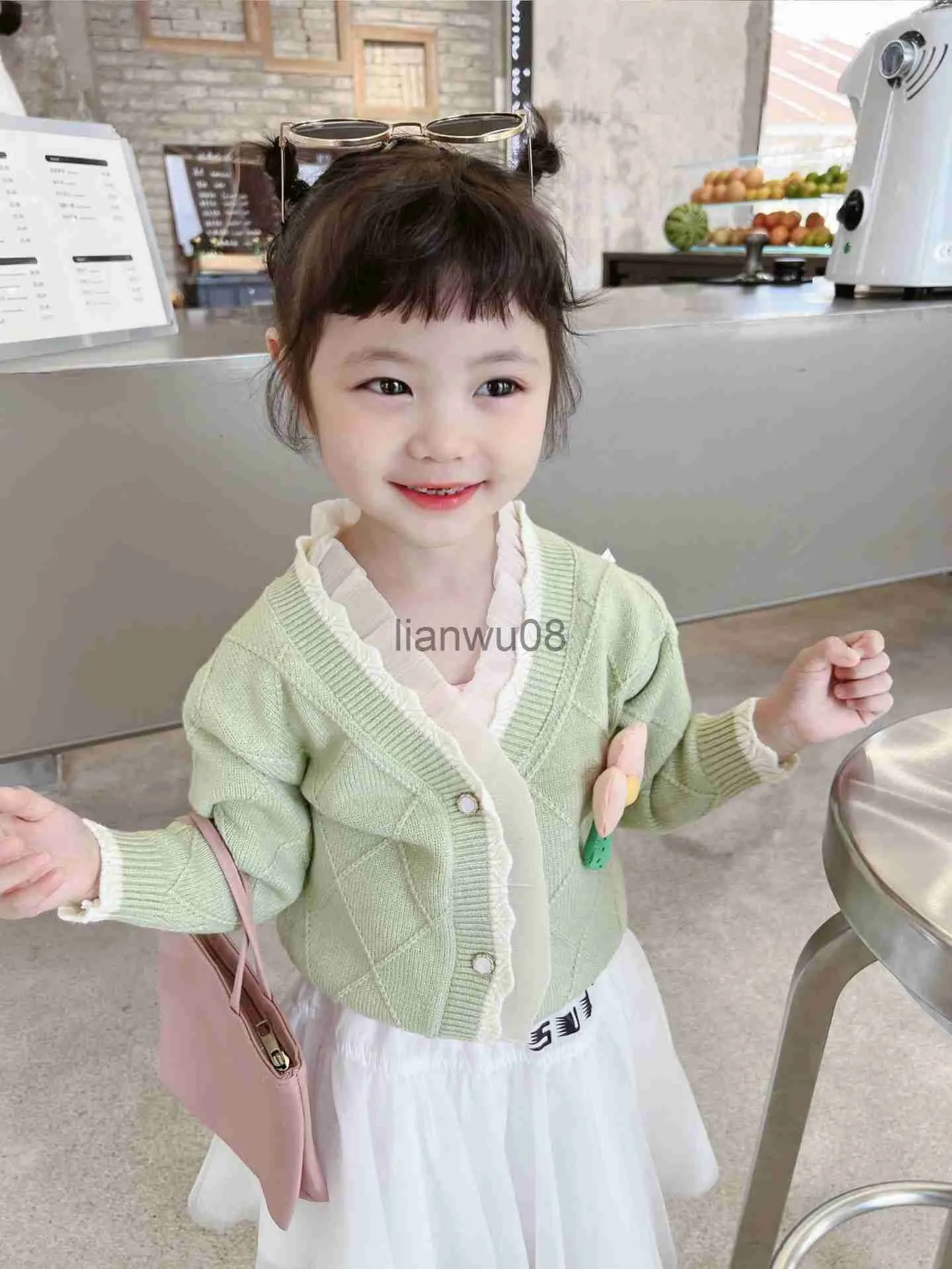 Pullover Girls Sweater Kids Coat Autumn Winter New Fashion Pullover Top Knit Cute Flower Lace Kids Jacket Elegant Lovely and Sweet Casual x0818