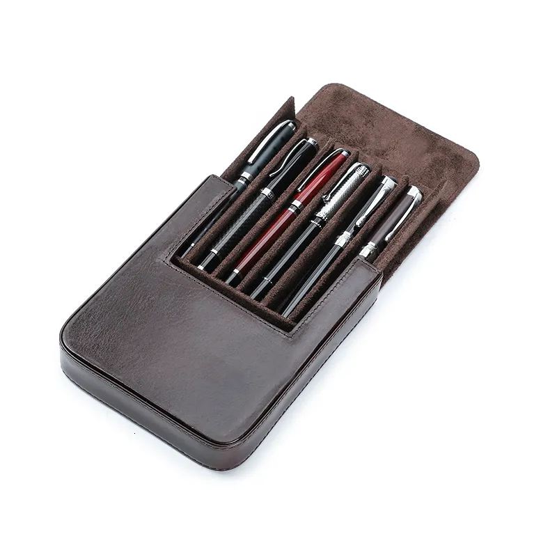 Sacs à crayons CONTACTS FAMILY Pen Case Holder En cuir véritable Amovible Portable Papeterie Couverture Boîte à la main Antichoc Hommes Femmes 230818