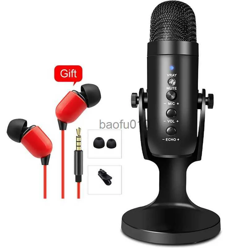 Condenser Microphone USB Desktop Mic For Computer ASMR Live Dubbing Game  With Real-time Monitoring Noise Cancelling