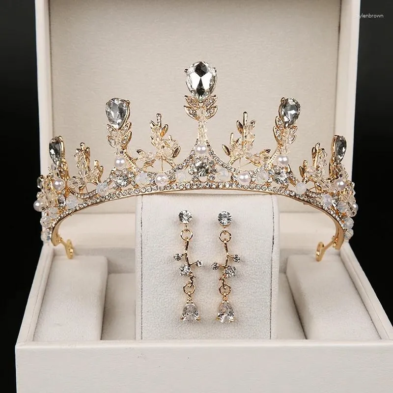 Headpieces Luxury Princess Bride Crowns For Wedding Elegant Bridal Hair Jewelry Accessories Earrings 2 Pieces Party Women Pearls Headpiece