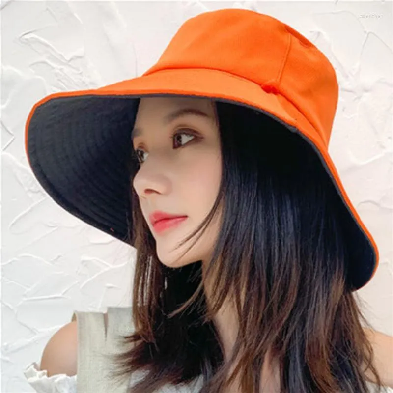 Bérets Fashion Casual Sun Bucket Hat large bord pliable Anti-UV Fisherman plat CAP SUMME FEMME FEMME PANAMA